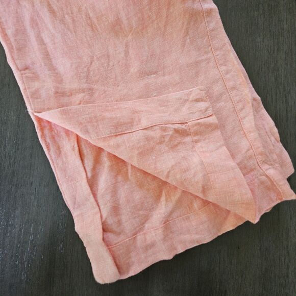 Athleta Linen Wide Leg Pants Sz 8 Split Bottom Hem Elastic Waistband Peachy Pink - Picture 6 of 10